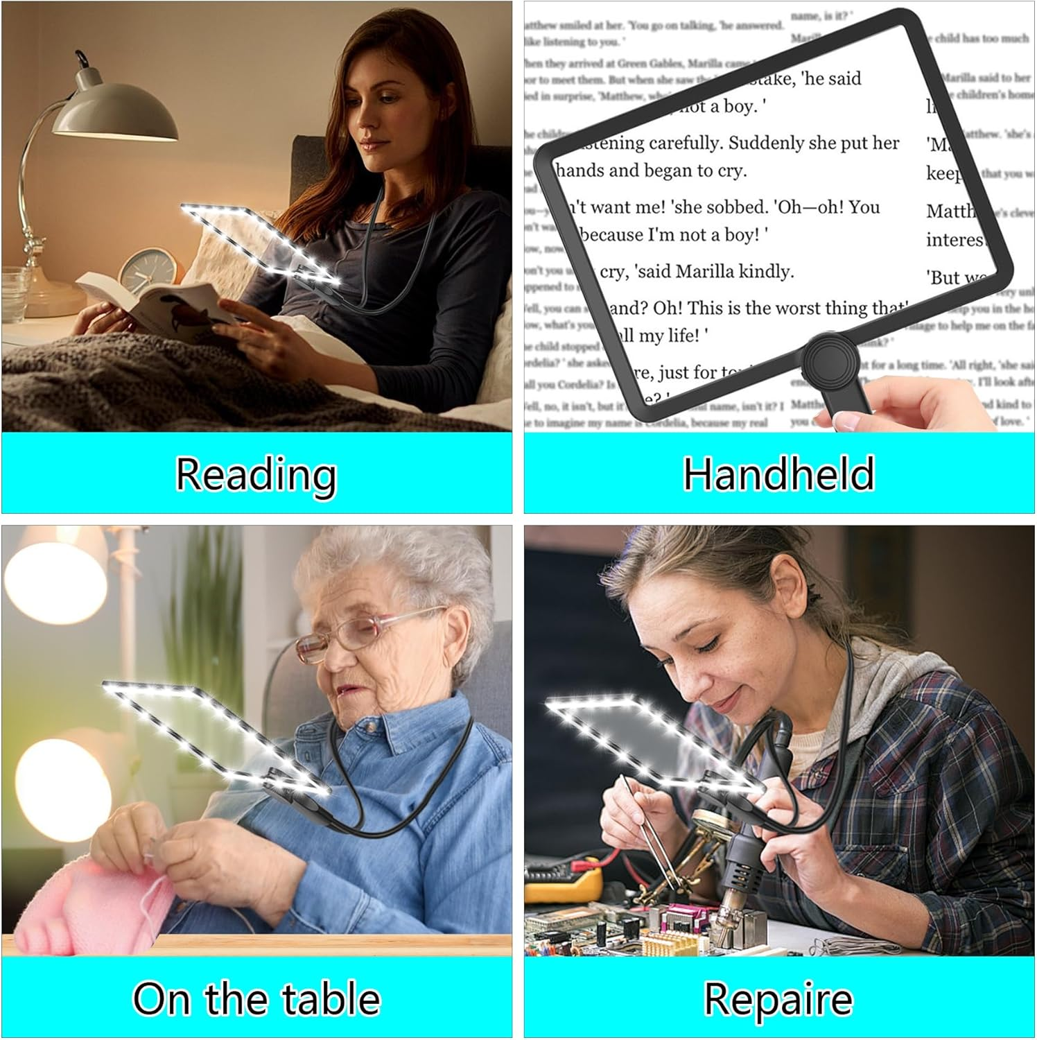 Hands Free Magnifying Glass with Light, 5X Magnifying Glasses for Reading, 48 Leds Lighted Magnifiers, Large Full Page Magnifier for Seniors Low Vision Close Work image number 3
