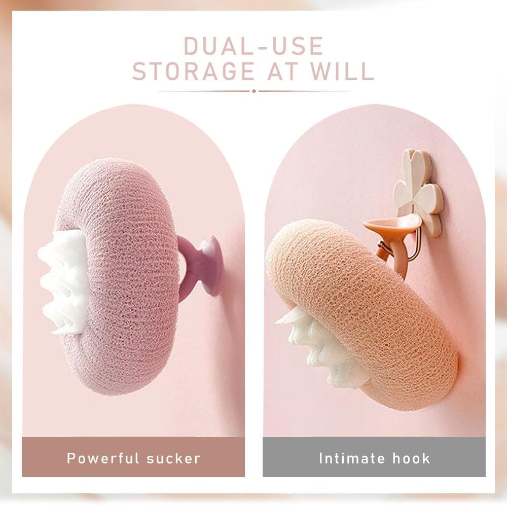 Bathtub Spongebath Ball with Suction Cup, Super Soft Exfoliating Bath Sponge for Shower & Bathtub &ndash; 2-In-1 Shower Puff for Women & Men (Pink+Light Green) image number 2