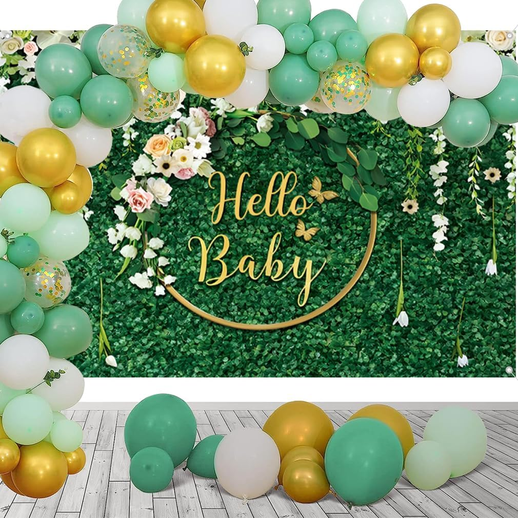 Hello Baby Background for Baby Shower Green Leaves Gender Neutral Children Photography Background Newborn Party Decoration Banner Shooting Prop 150 Cm X 90 Cm image number 6