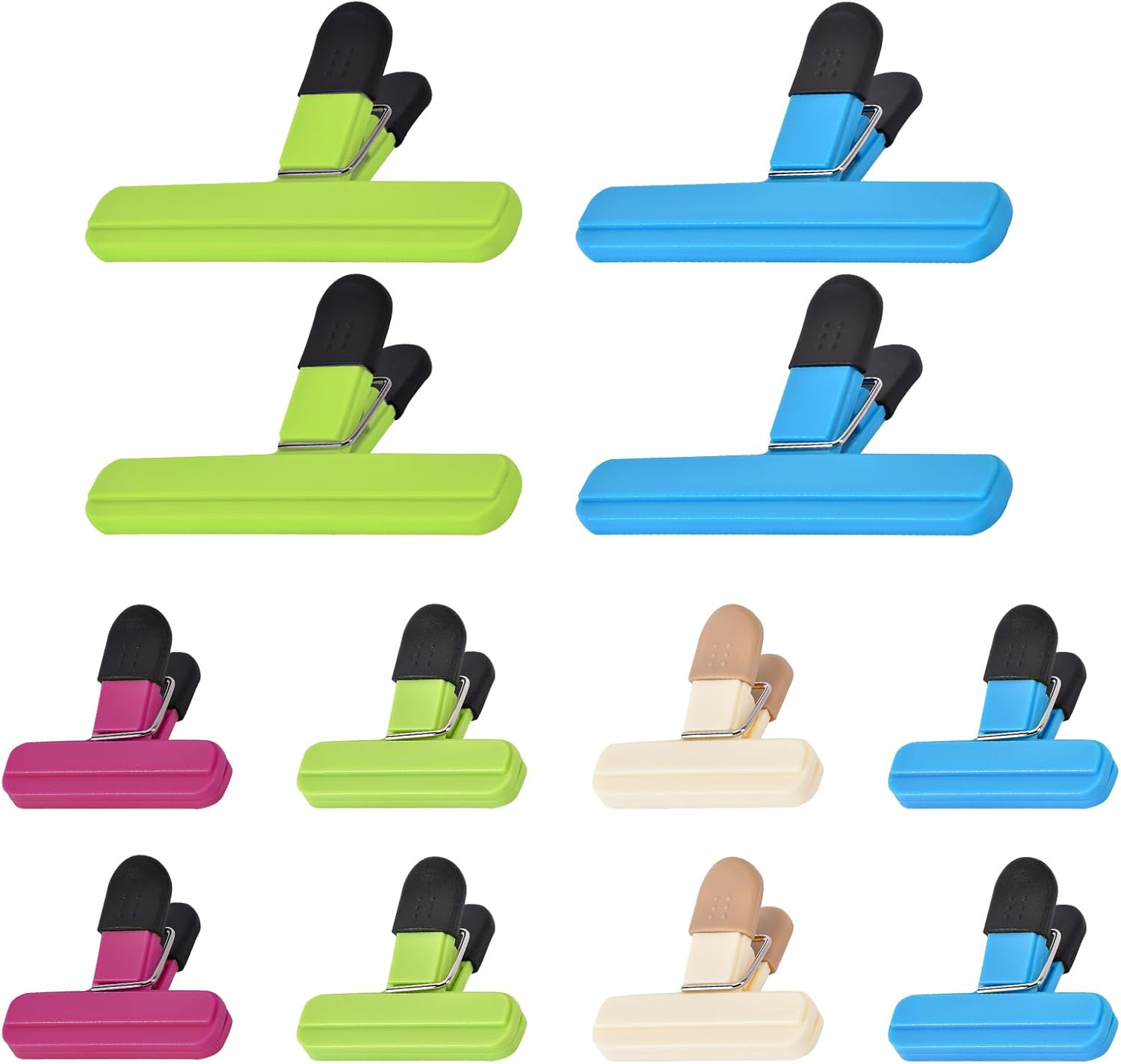 Zhtulck Bag Clips for Food Storage, 2 Sizes - 12 Pcs Food Bag Clips for Food Storage, Reusable Food Clips, Food Clips Bag Sealing Clips for Snacks Coffee Home Kitchen, 4 Color image number 2