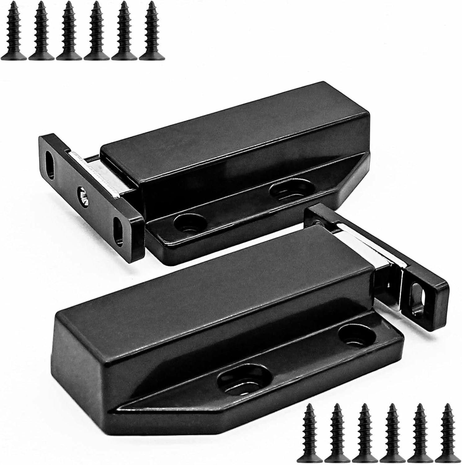 Hitefu 2PCS Magnetic Push Latches, Heavy Duty Magnetic Touch Latches, Push to Open Cabinet Catch Hardware for Large Doors Cabinet Cupboard Drawer Pop Out Latch(Black) image number 6