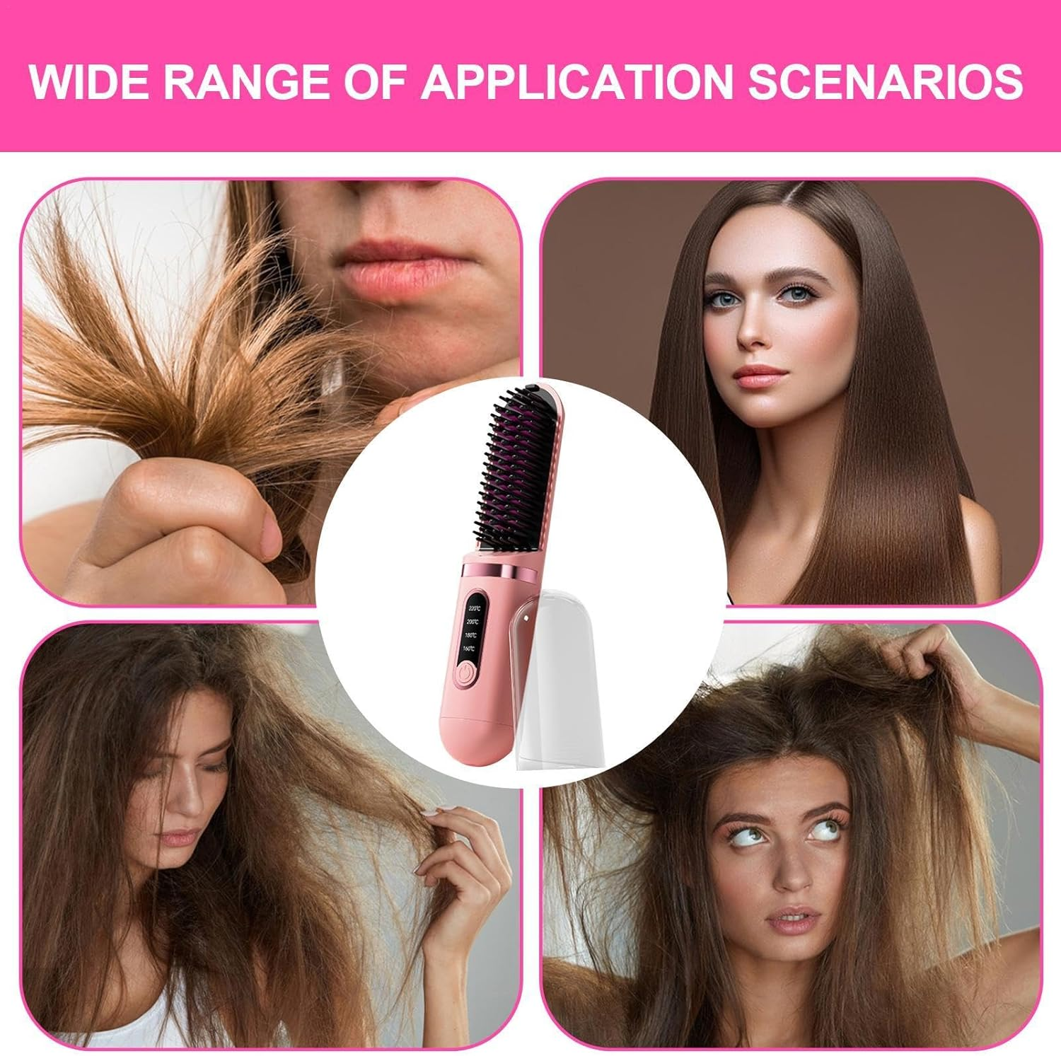 Usb Charging Straightener, Multifunctional Hair Straightener Comb, Portable Straightening Brush, Electric Hair Straightening Brush, Lightweight Wireless Hair Straightening Brush for Easy Use image number 4