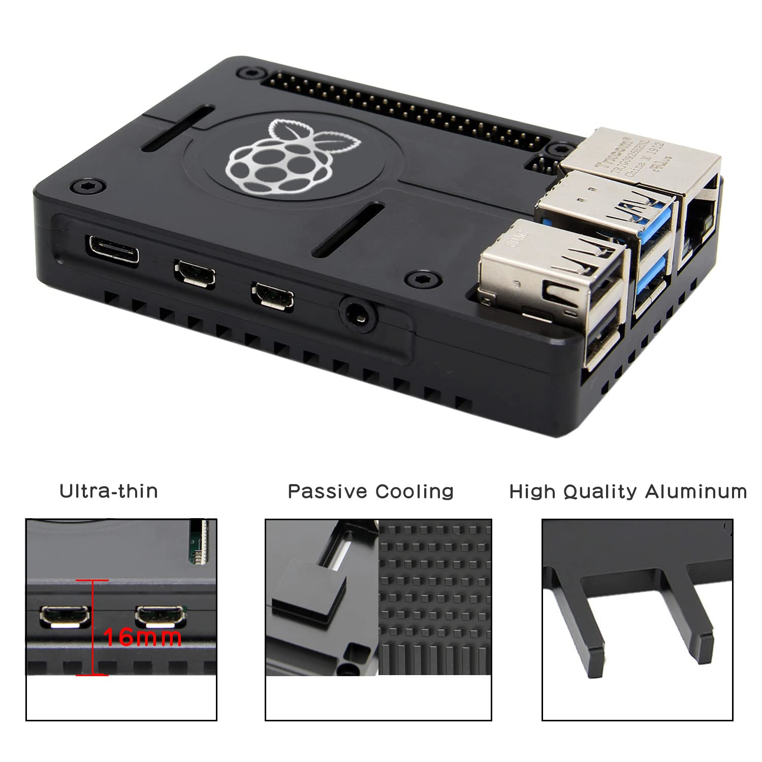 Geekworm Raspberry Pi 4 Case, Raspberry Pi 4 Model B CNC Ultra-Thin Aluminum Alloy Metal Passive Cooling Case, Raspberry Pi 4 Heatsink Case Compatible with Raspberry Pi 4B, Pi 4B, Pi 4 Only (N300) image number 6