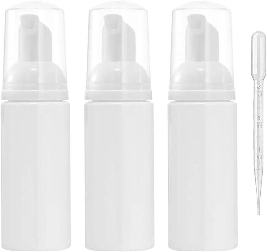 60Ml 3 Pcs White Foam Pump Bottles Portable Empty Plastic Foaming Pump Soap Dispenser Bottles Travel Size for Cleaning, Travel, Cosmetics