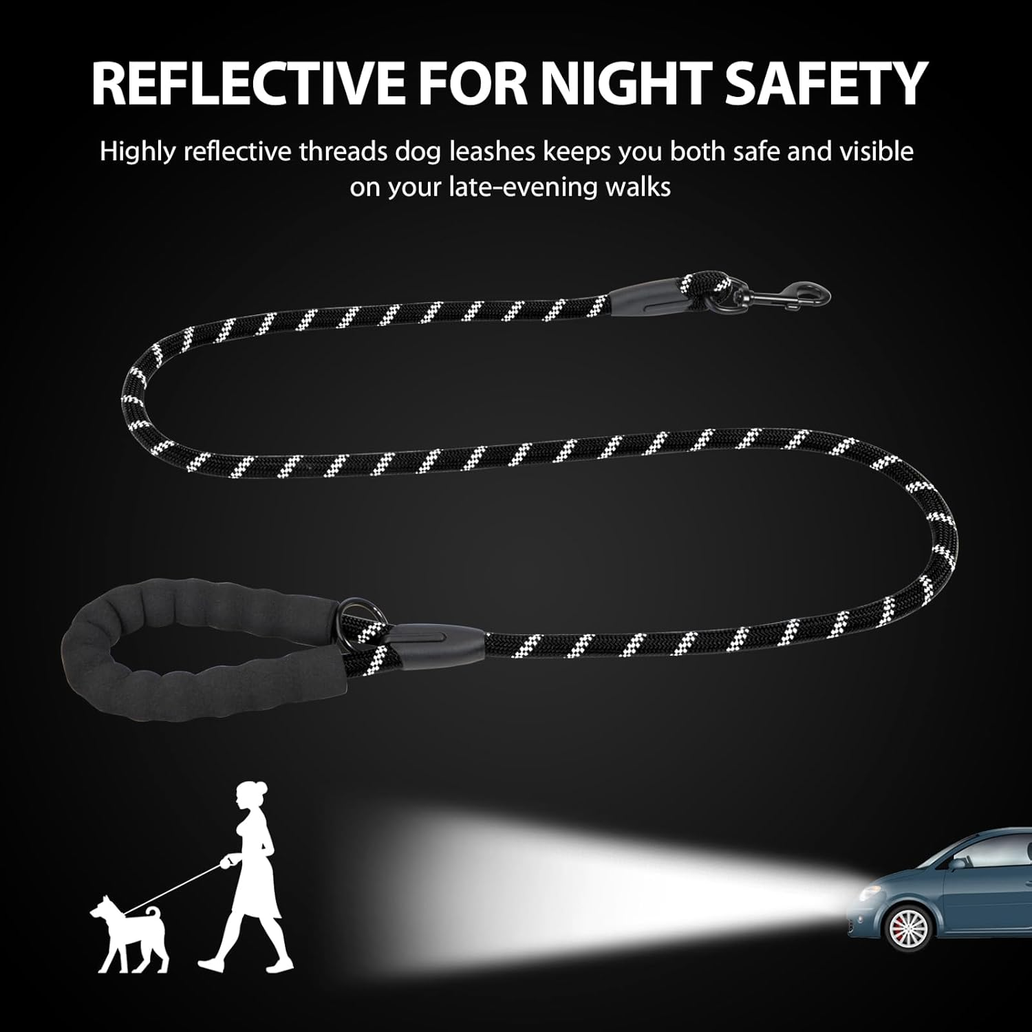 Poypet Dog Leash 5 Feet for Small Medium and Large Dogs Reflective Heavy Duty Padded Rubber Handle 360&deg; No Tangles（Black） - Military Green image number 3