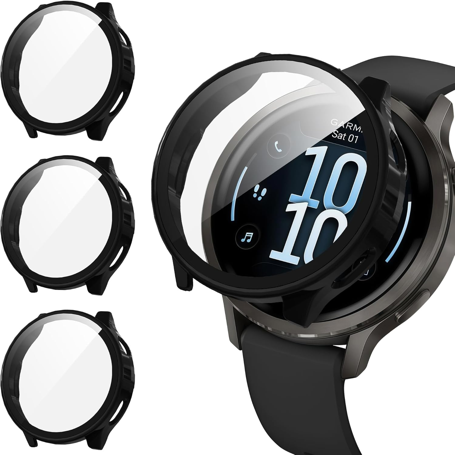 Suoman 3 Pack Case for Garmin Venu 4 45Mm Screen Protector, All-Around Protective PC Cover Tempered Glass Screen Protector Case for Garmin Venu 4 45Mm-Black