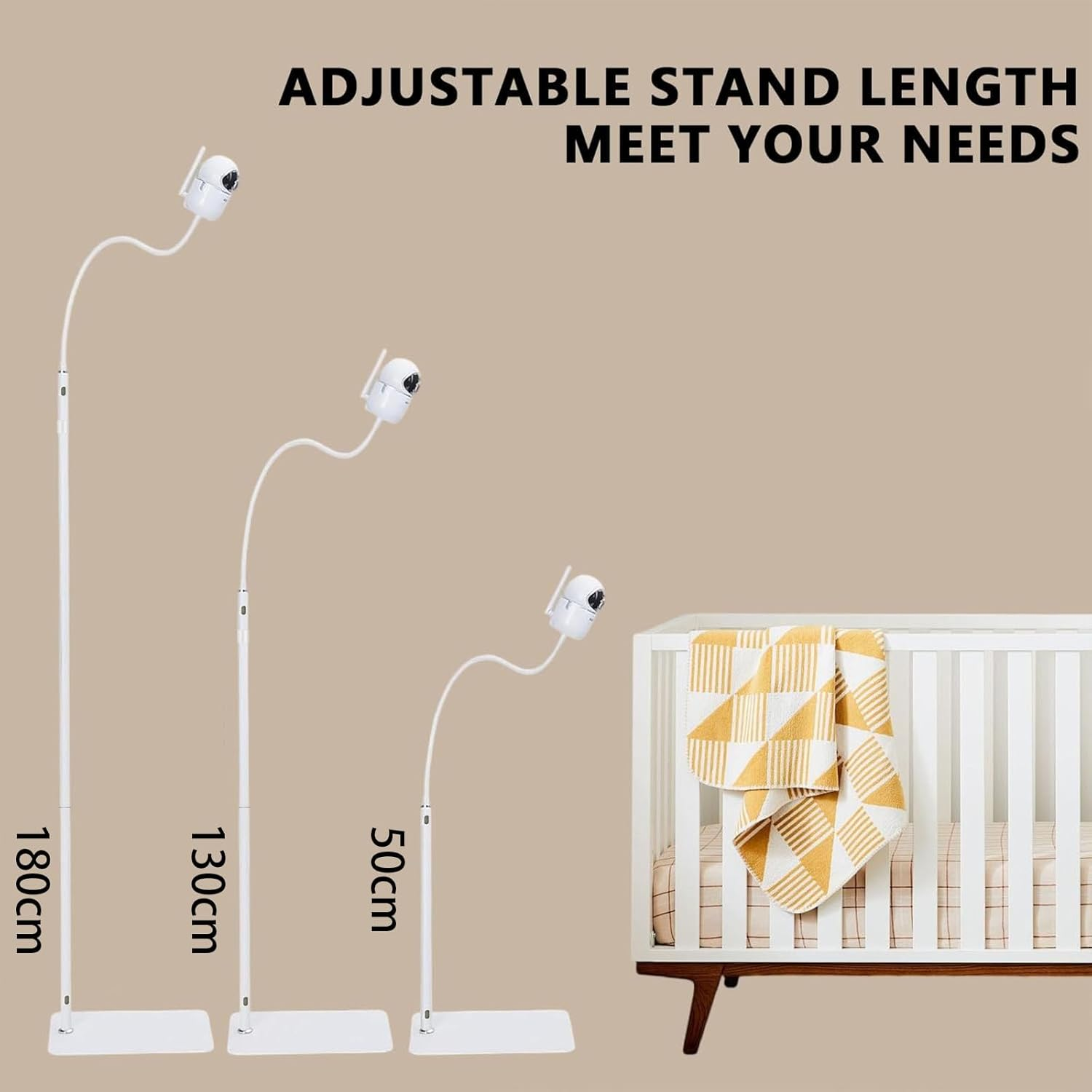 Baby Monitor Floor Stand Holder Compatible All Cameras Secure Baby Monitor Mount for 1/4'' Screw，Height Adjustable & Universal & Flexible Mount Secure Camera Keep Away from Touching image number 3