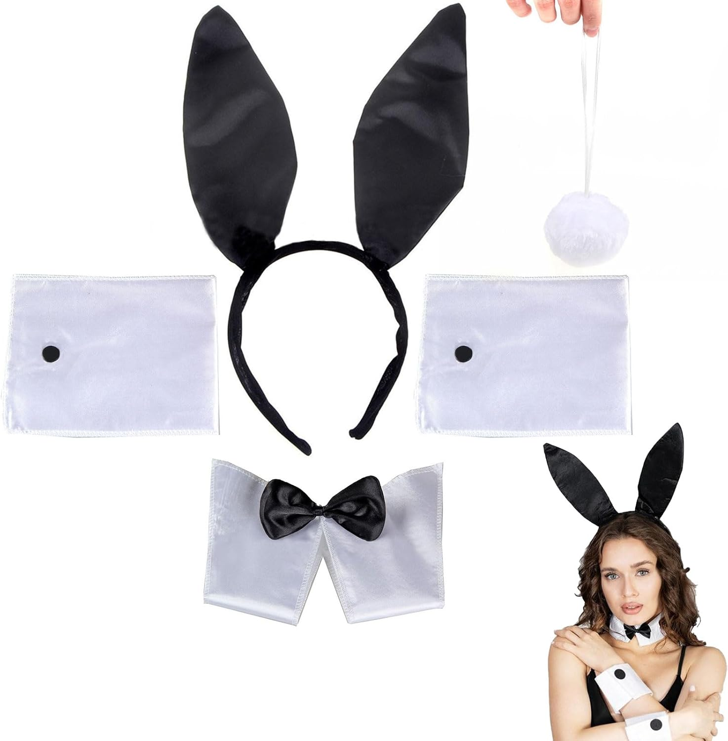 5-Piece Women'S Bunny Accessory Set, Bunny Costume, Bunny Ears, Headband, Rabbit Cosplay Set, Rabbit Ears and Tail Set, Easter Rabbit Ears, Headband, Rabbit Ears, Headband, Bow Tie Tail