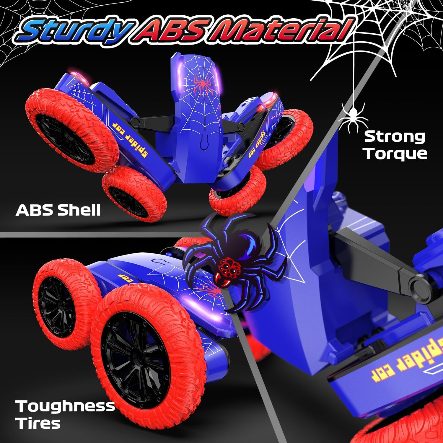 DEERC Spider Remote Control Car - Double Sided Mini RC Stunt Car, 360&deg;Rotating 4WD Off-Road RC Cars with Headlights 2.4Ghz Indoor/Outdoor Rechargeable Toy Car for Boys Age 6+ Birthday Xmas Gift image number 3