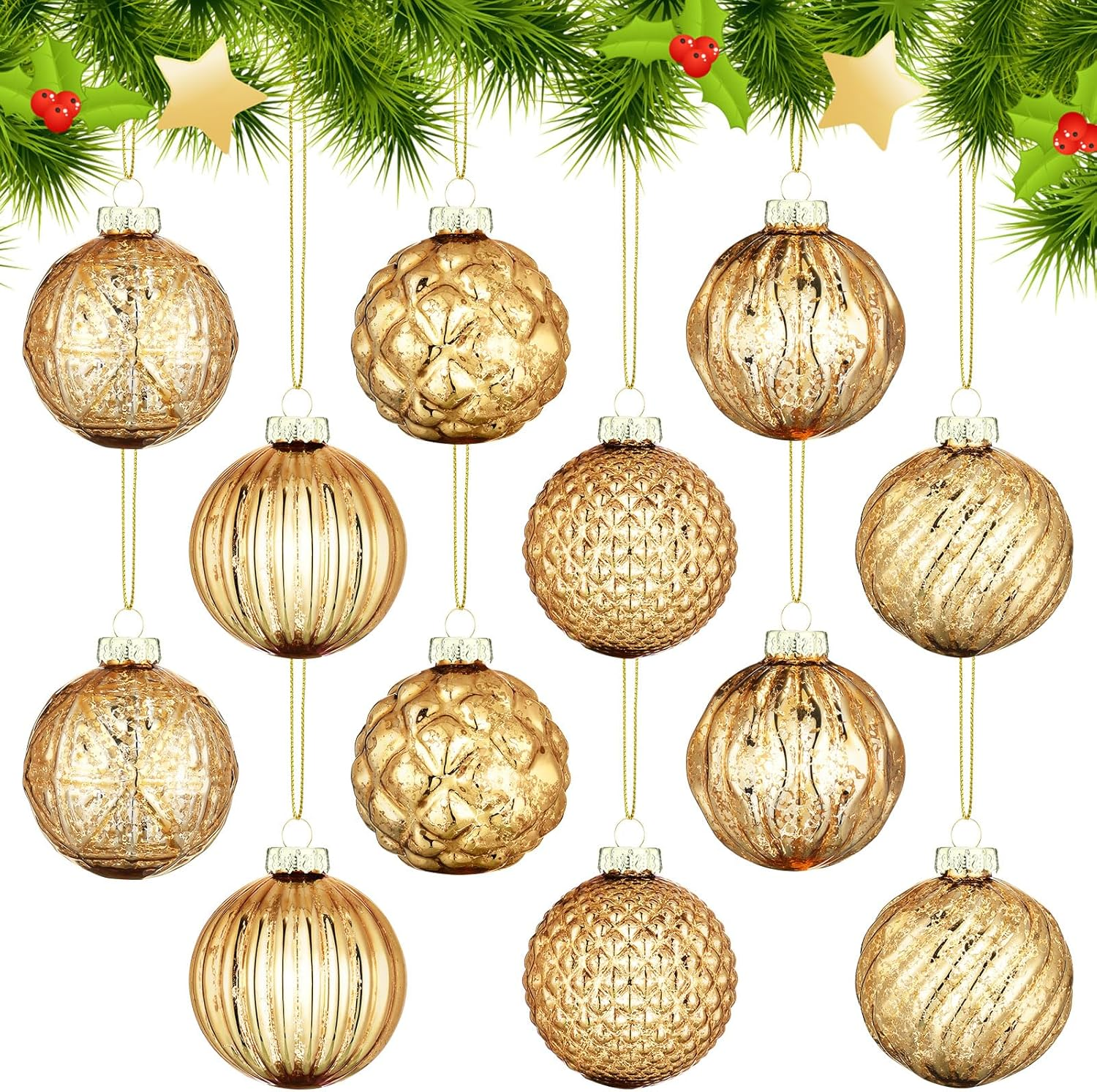 Jenaai 12 Pcs 2.36 Inch Christmas Ball Ornaments Glass Christmas Tree Decorations Hanging Xmas Decorations for Trees Party Wedding Holiday, 6 Style(Red)