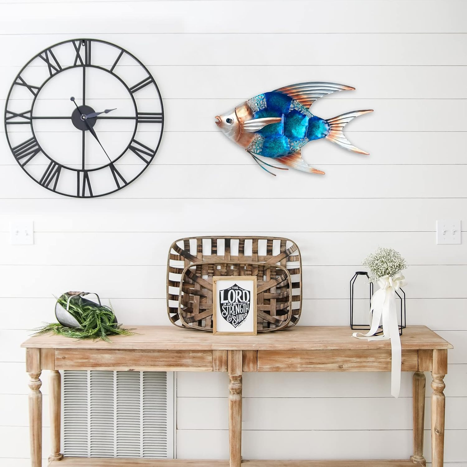 LIFFY Metal Fish Wall Decor -Outdoor Metal Fish Wall Decor - Indoor Art Sculpture - Hanging Decorations for Home, Garden, Bedroom, Sculptures, Ocean, Kitchen Bathroom, and Pool (Blue Angelfish) image number 6