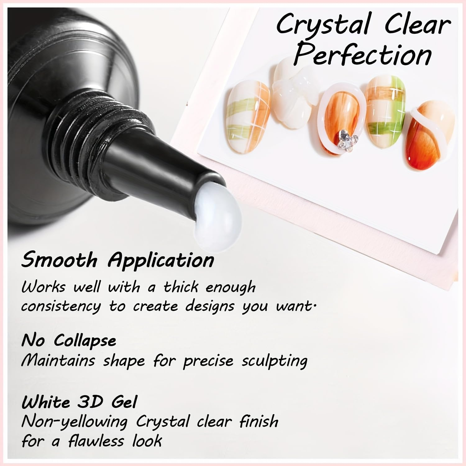 3D Nail Gel Art - 30G White Nail Sculpting Gel for Nails Tips,Molding, Drawing, Nail Charms & Gems, Chrome Powder and Rhinestone Design No Wipe, UV Curing Needed Salon & DIY Use image number 1