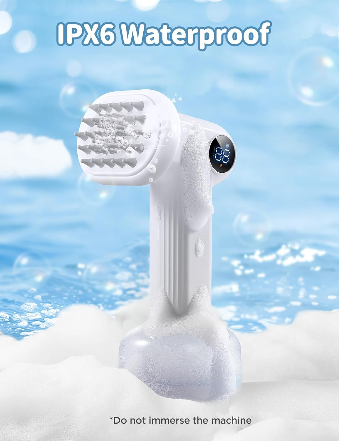 FEELNEEDY Automatic Foaming Soap Dog Bath Brush, Foaming Dispenser with Soft Silicone Massage Dog Shampoo Brush, One-Click Deep Cleaning Dog Washing Brush for Short and Long Haired Pet, White image number 5