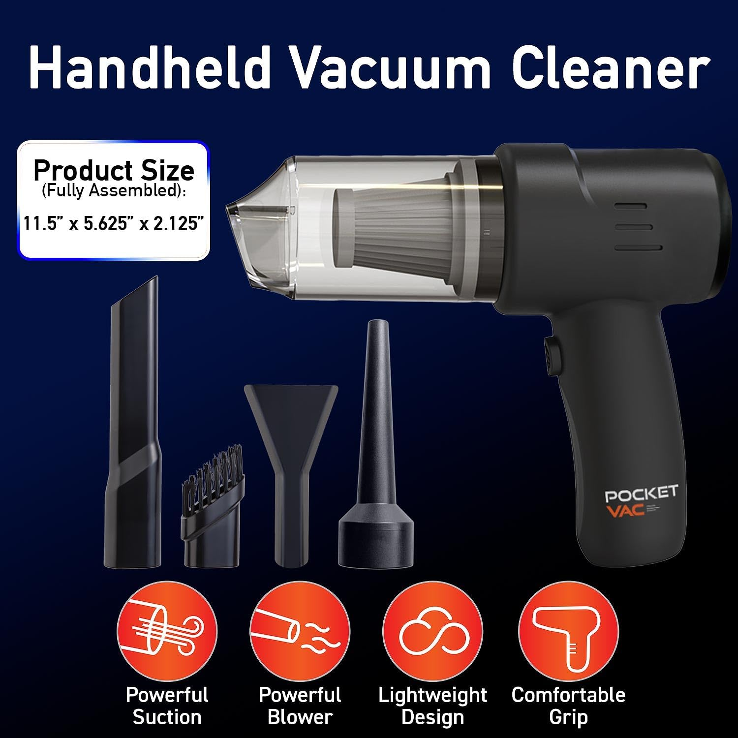 Pocket Vac Handheld Vacuum Compact Wireless Vacuum Cleaner, Lightweight Hand Held Vacuuming for Home Kitchen Car Corner Upholstery Pet Hair Dust Crumbs Cleaning image number 5