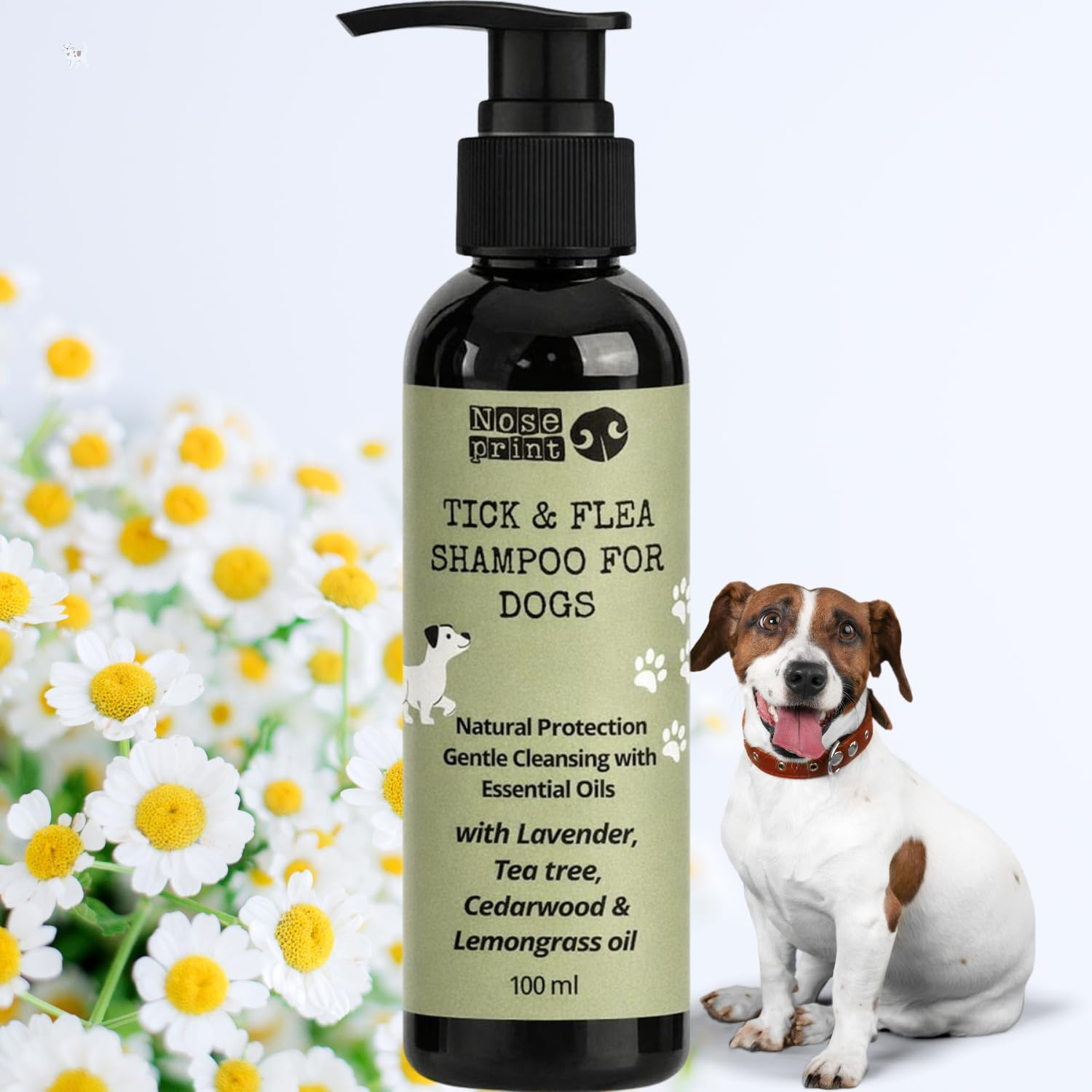 Noseprint Natural Tick and Flea Dog Shampoo, 100Ml, Botanical Cleanser with Cedarwood, Lavender, Lemongrass, Rosemary, Puppy Safe image number 3