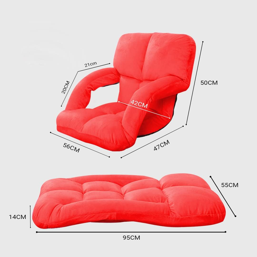 SOGA Foldable Lounge Cushion Adjustable Floor Lazy Recliner Chair with Armrest Red image number 4