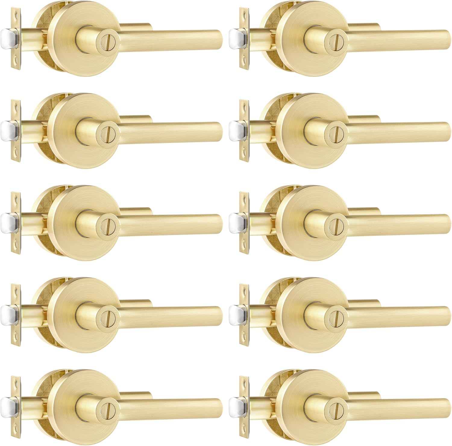 Leydebong 4 Pack Satin Brass Door Handles, Door Knobs Interior in Gold Finish, Passage Door Knobs Heavy Duty Contructions, Keyless Hallway Closet Door Knobs