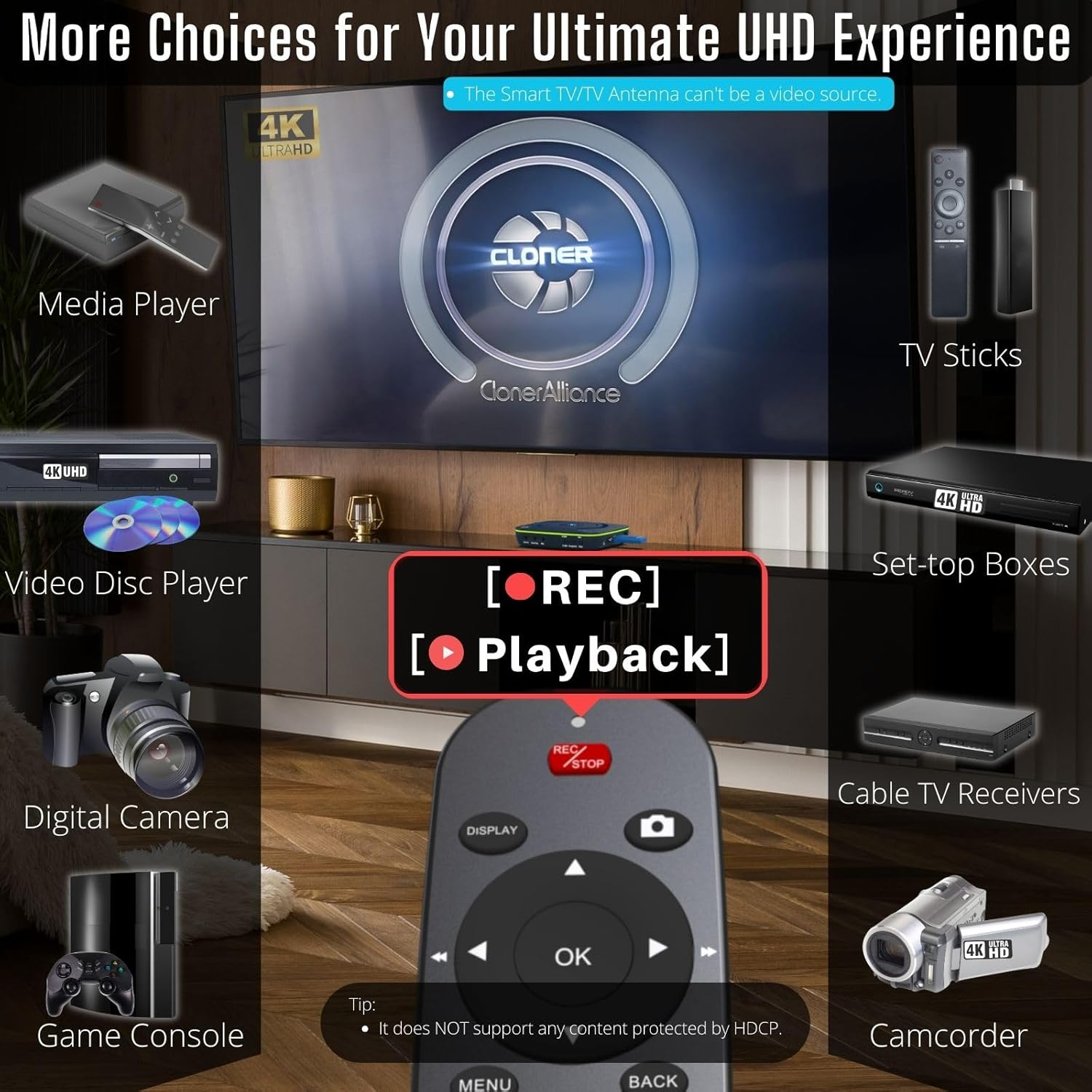 Cloneralliance UHD Pro, 4K Video Recorder, HDMI Capture DVR with H.265/H.264 Codec, Cinematic 4K@24Fps Recording(Up to 4K@30Fps), No PC Required.