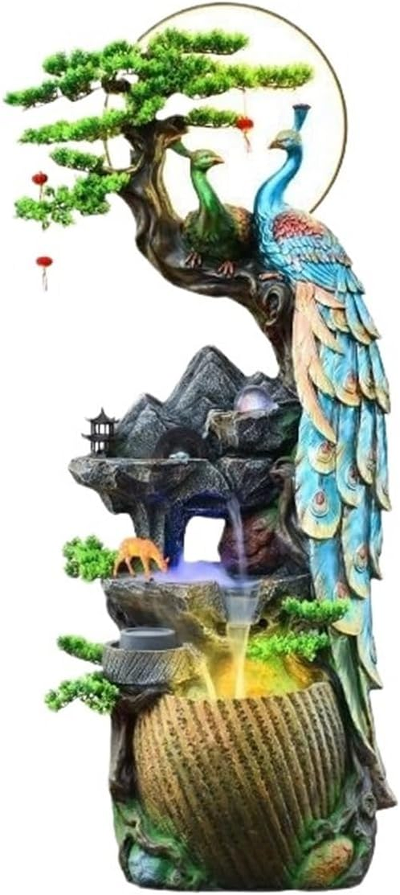 Outdoor Fountain Water Fountain Decor, Peacock with LED Glass Color Changing Globe, for Home/Office, Living Room Decorative Fountains(Medium) image number 4