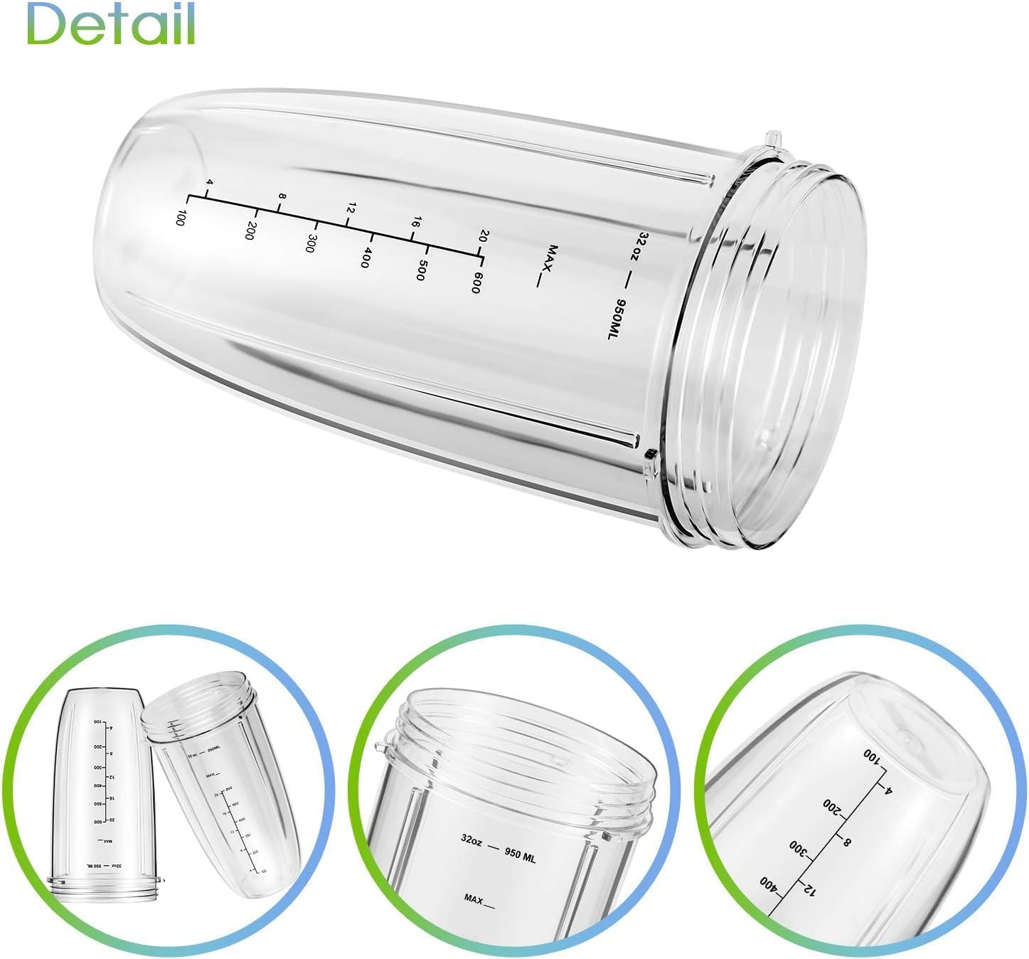 2 Pack Replacement Parts Upgrade 32Oz Cups with Flip-Top To-Go-Lid and Rubber Gaskets Compatible with Nutribullet 600W/900W Blender Accessory image number 4