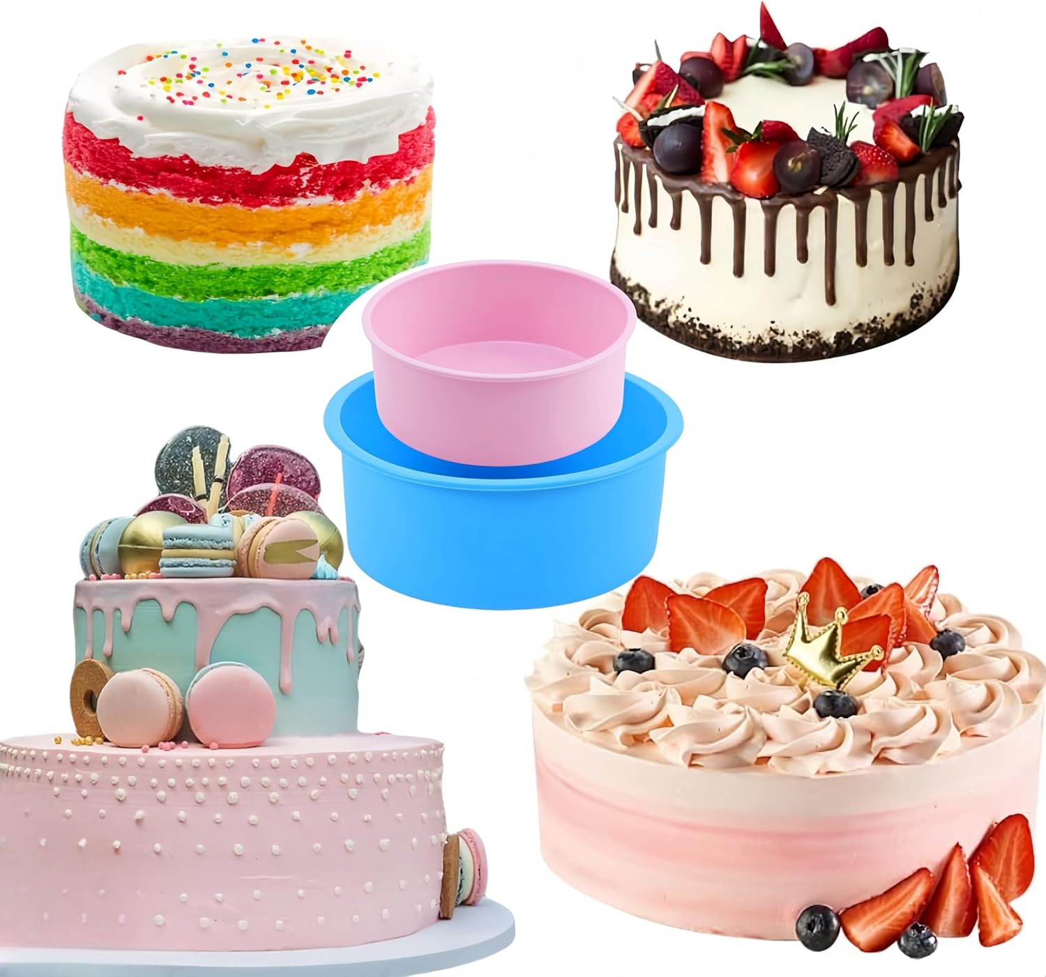 4 Pcs Silicone Cake Tins for Baking, round Cake Moulds, Extra Thick Nonstick Leakproof Deep Cheesecake Pans, Layer Baking Pans Cake Tins Set for Birthday Wedding Tier Cake (6+8 Inch) image number 2