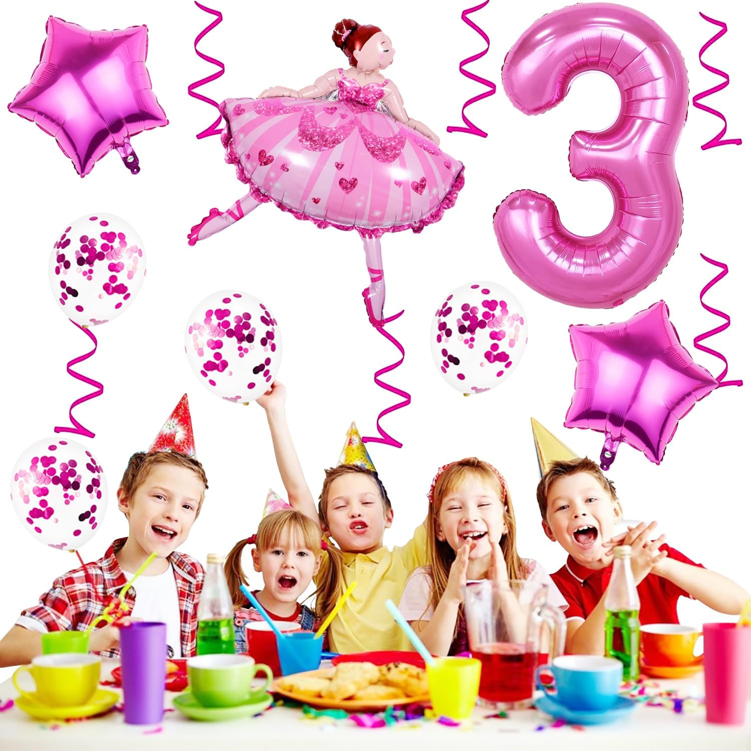 Weenkeey 3 Years Ballet Birthday Decoration Large Ballerina Balloon 3Rd Birthday Ballet Foil Balloon Pink Number 3 Balloon for Girls Birthday Party - 6 image number 6