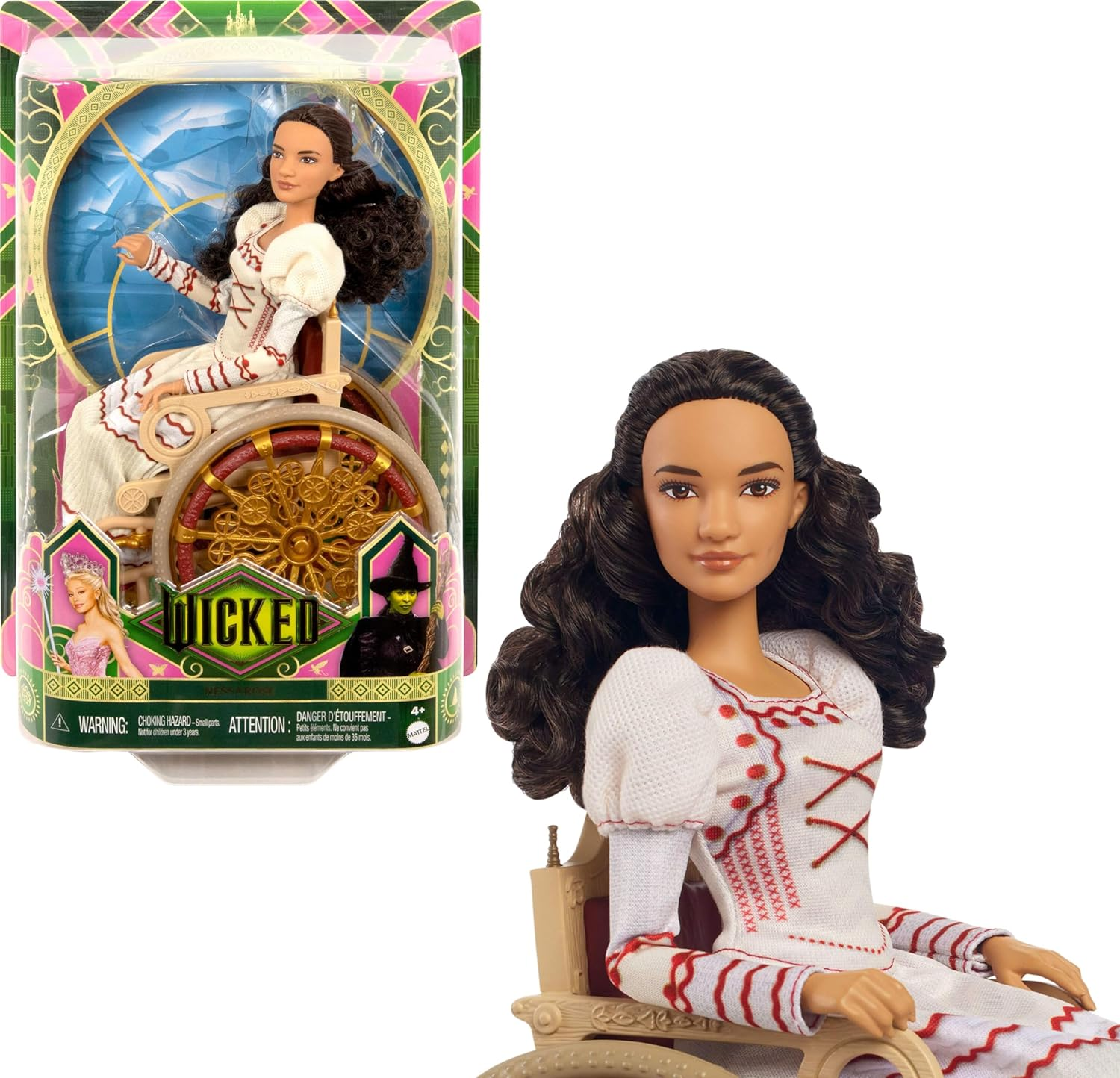 Mattel Universal Wicked Nessarose Fashion Doll & Accessories, Including Wheelchair, with Brown Curly Hair, Possibility & Removable Ballroom Look image number 1