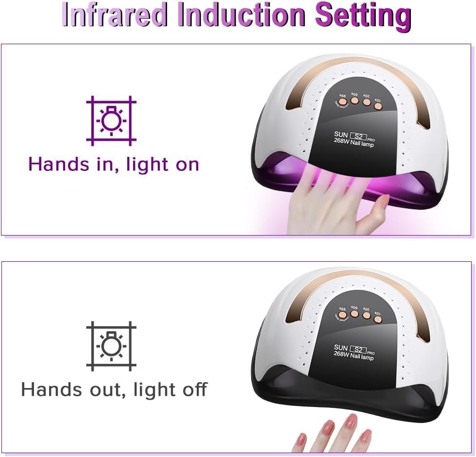 Profesional Nail Lamp 268W, 57Pcs Lamp Beads, Infrared Sensor, 4 Timer Settings, for Nail Salons and Homes image number 1