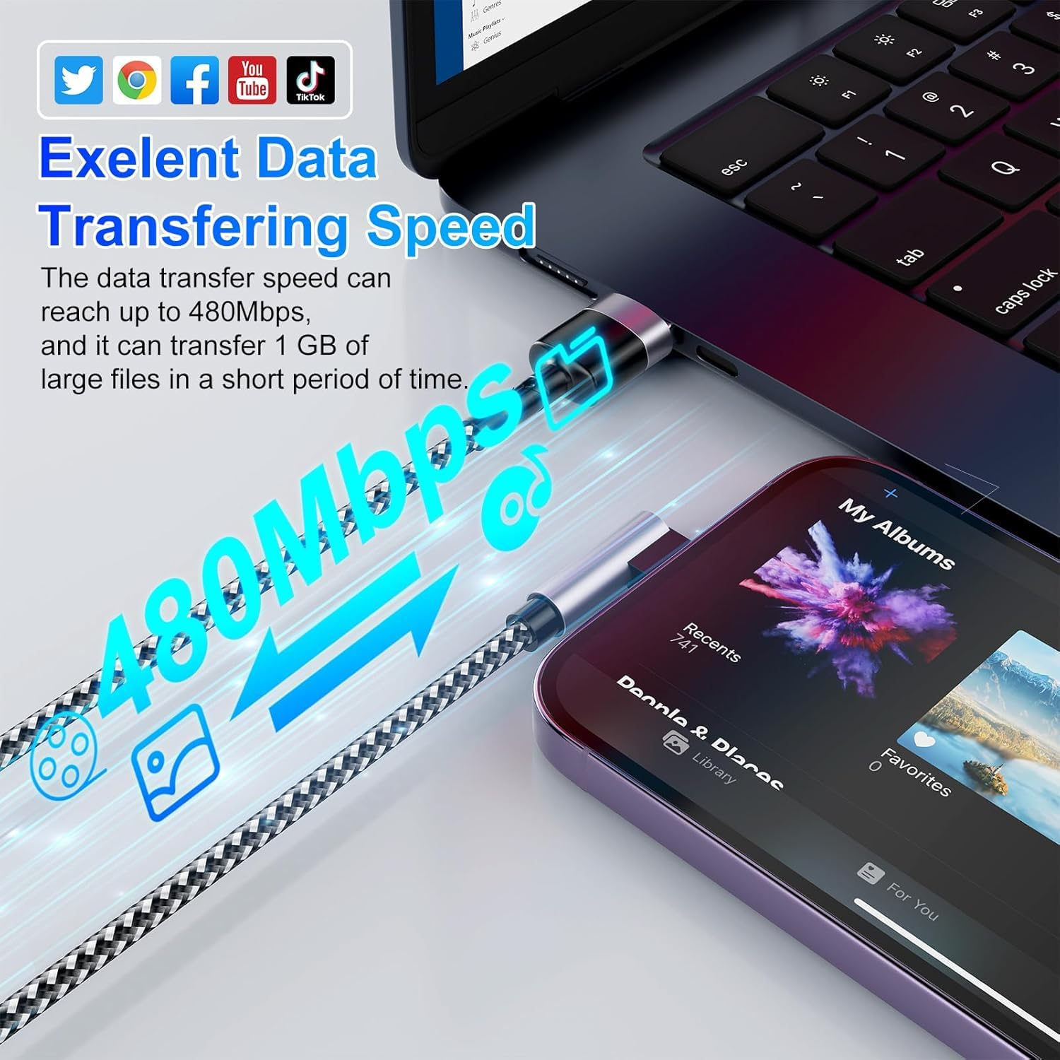 90 Degree Iphone Charger 3 Pack, [Apple Mfi Certified] Fast Charging Cables Cord 6.6FT*2 + 10FT, Right Angle Nylon Braided USB Lightning Cable for Iphone 14/13/12/11/Pro/Max/X/Plus/8/7/6/Plus/Ipad image number 3