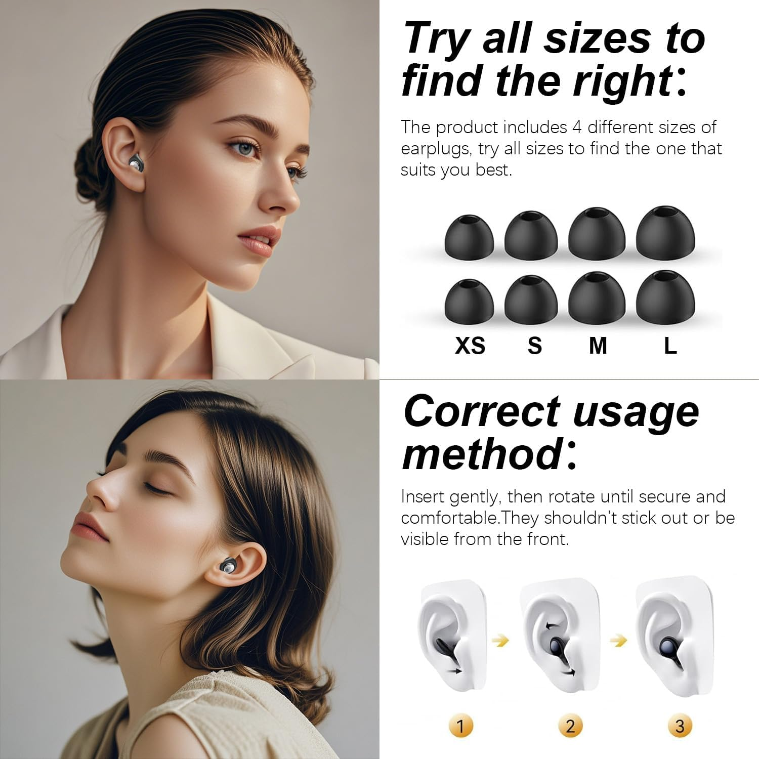 Flexible Silicone Sleep Ear Plugs, 45Db Noise Reduction - Reusable Hearing Protection for Sleep, Custom Fit with 8 Tips (XS/S/M/L) & Case, Soft Comfort for Concerts, Snoring, Travel, Study - Black