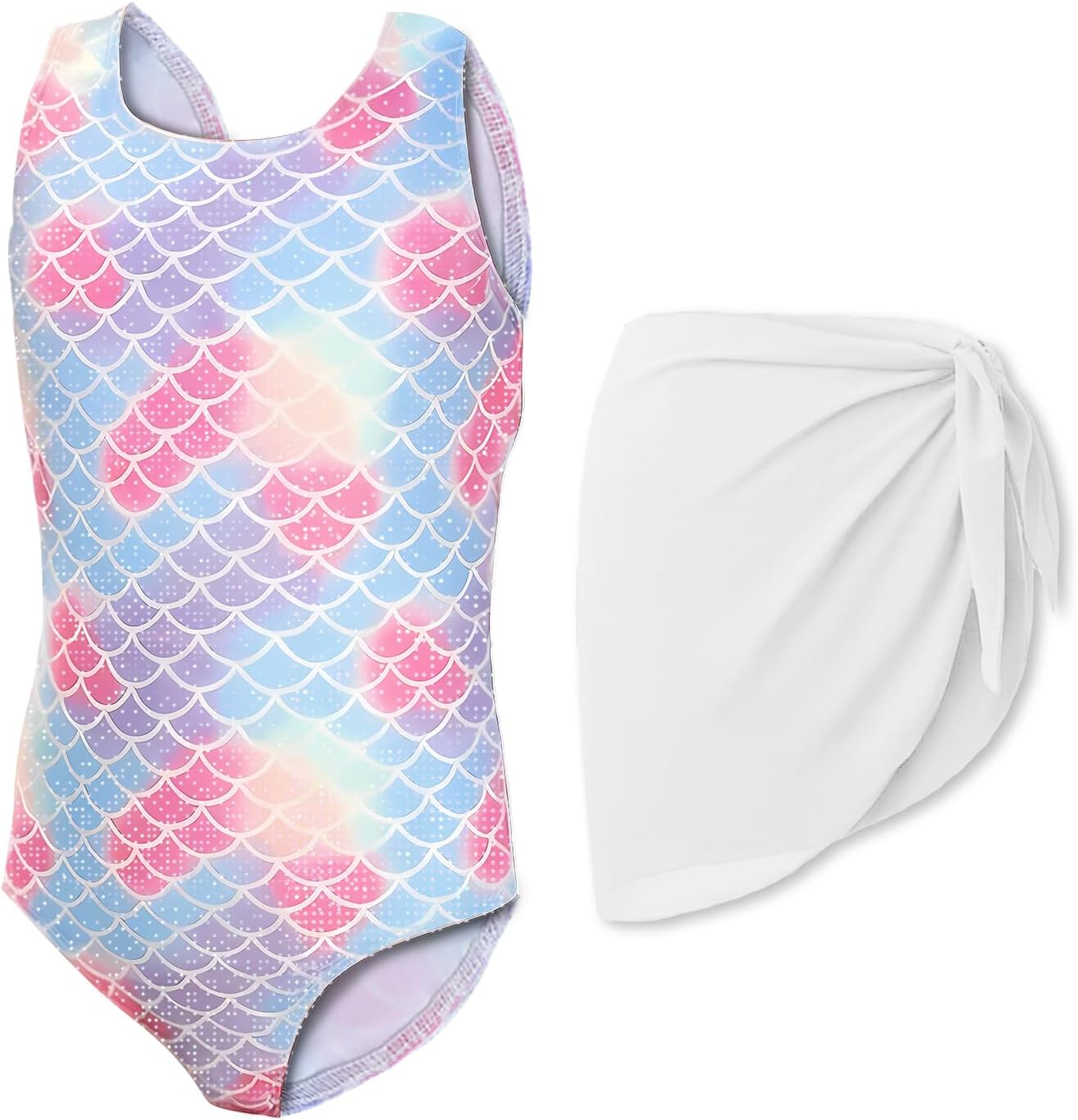 Supcomsta Girls One-Piece Swimsuit Kids Swimwear Set with Skirt, UPF 50+ Sun Protection, Quick-Dry Bathing Suit for Beach, Pool (7-12 Years)