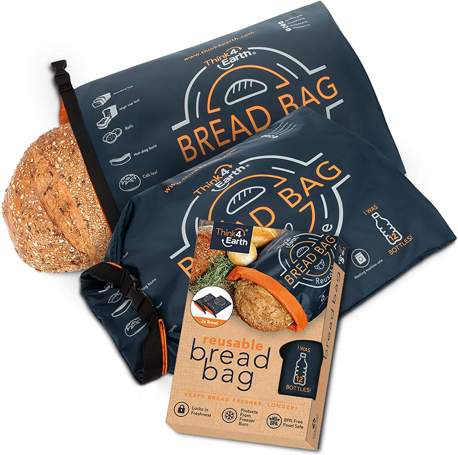 Think4Earth - (2 Pack) Bread Bag - Reusable Freezer Bread Bag for Homemade Bread Maker Gift Giving - Bread Container for Sourdough Loafs Storage, Large Bread Bags for Homemade Bread with Lining image number 4