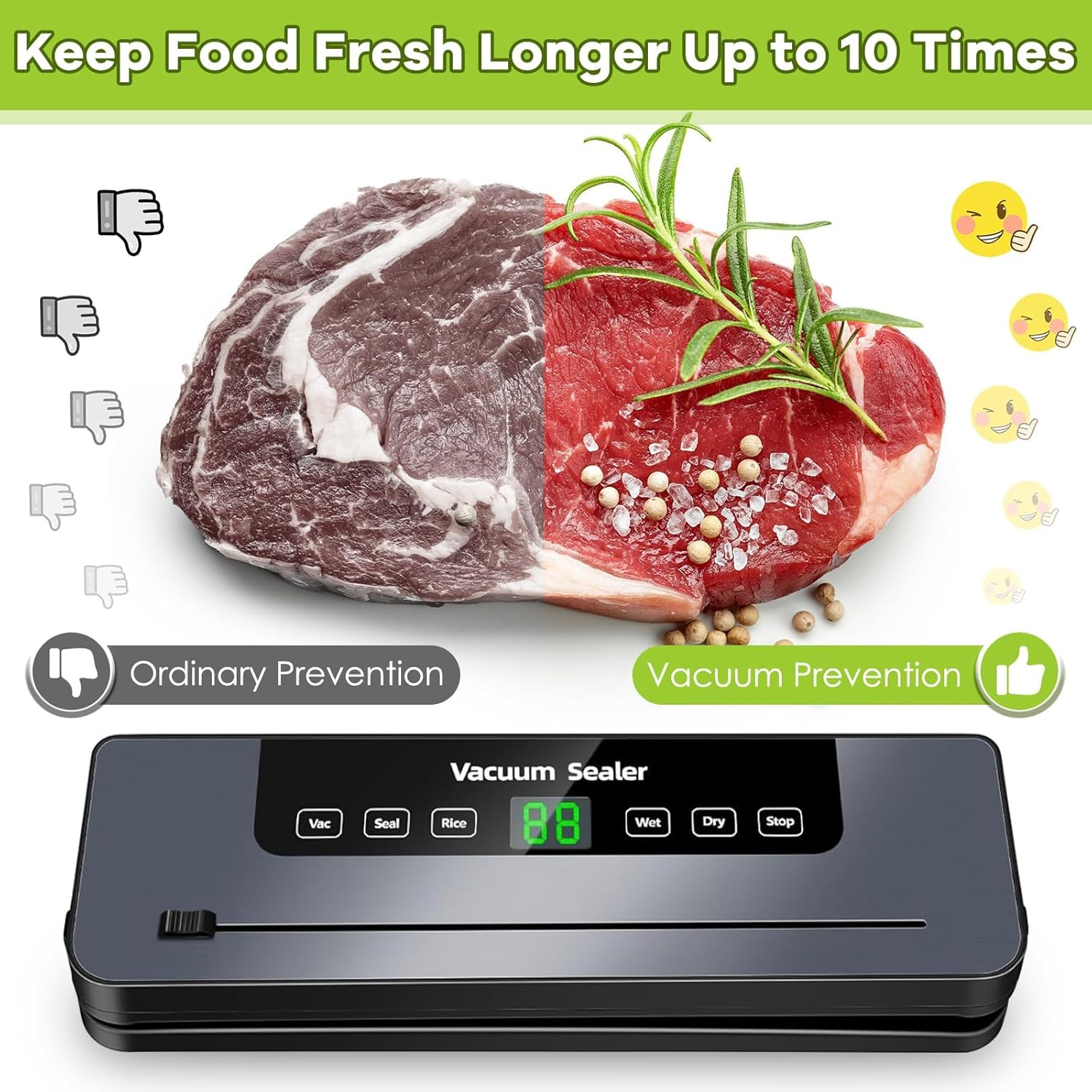 TOJUNE Vacuum Sealer Machine Set, 30 Cm Longer Seal, 65Kpa Powerful 6 in 1 Automatic Air Sealing for Food Storage and Sous Vide with 50 Pcs Bags, Built-In Cutter and LED Display, AU Plug 220V (Grey) image number 2