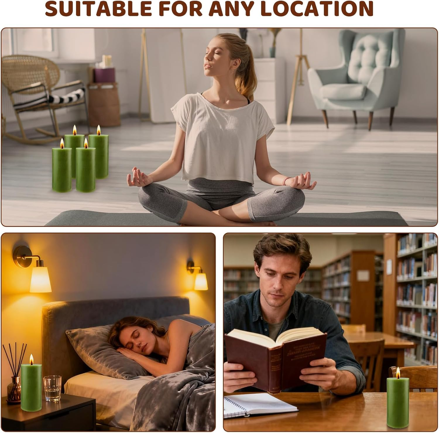 Pack of 4 Pillar Candles, Green Height 10 Cm, Diameter 5 Cm, Long Burning Time, Candle Set, Pillar Candles, Decorative Table Candles, Christmas Candles for Household, Celebrations and Catering image number 2