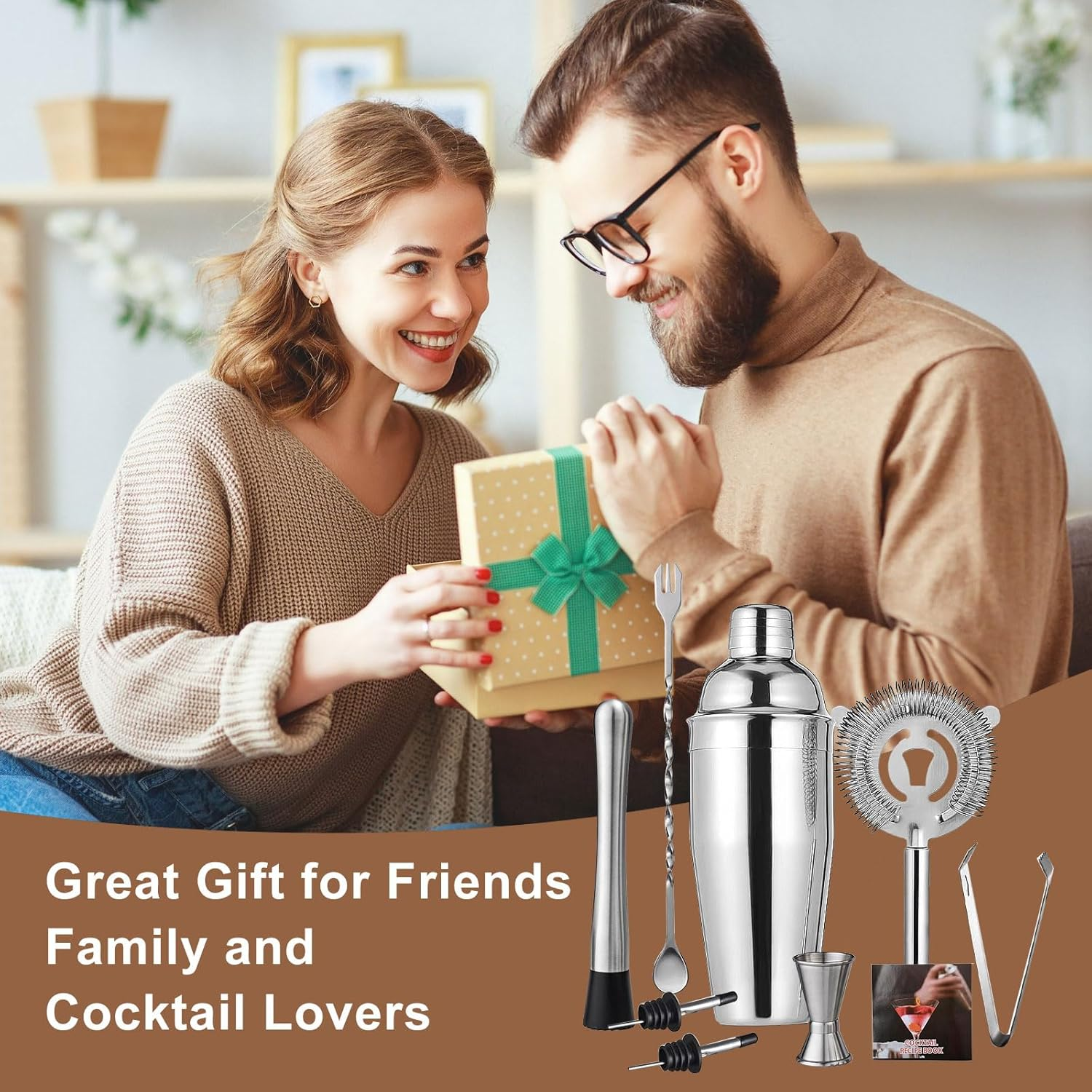 Cocktail Shaker Set Bartender Kit, Bar Tools Set with Martini Shaker (750Ml), Muddler, Strainer, Jigger, Spoon & Recipe Book, Bartending Kit Drink Mixers for Home Bar, Parties and Gifts (9 Pcs) image number 4