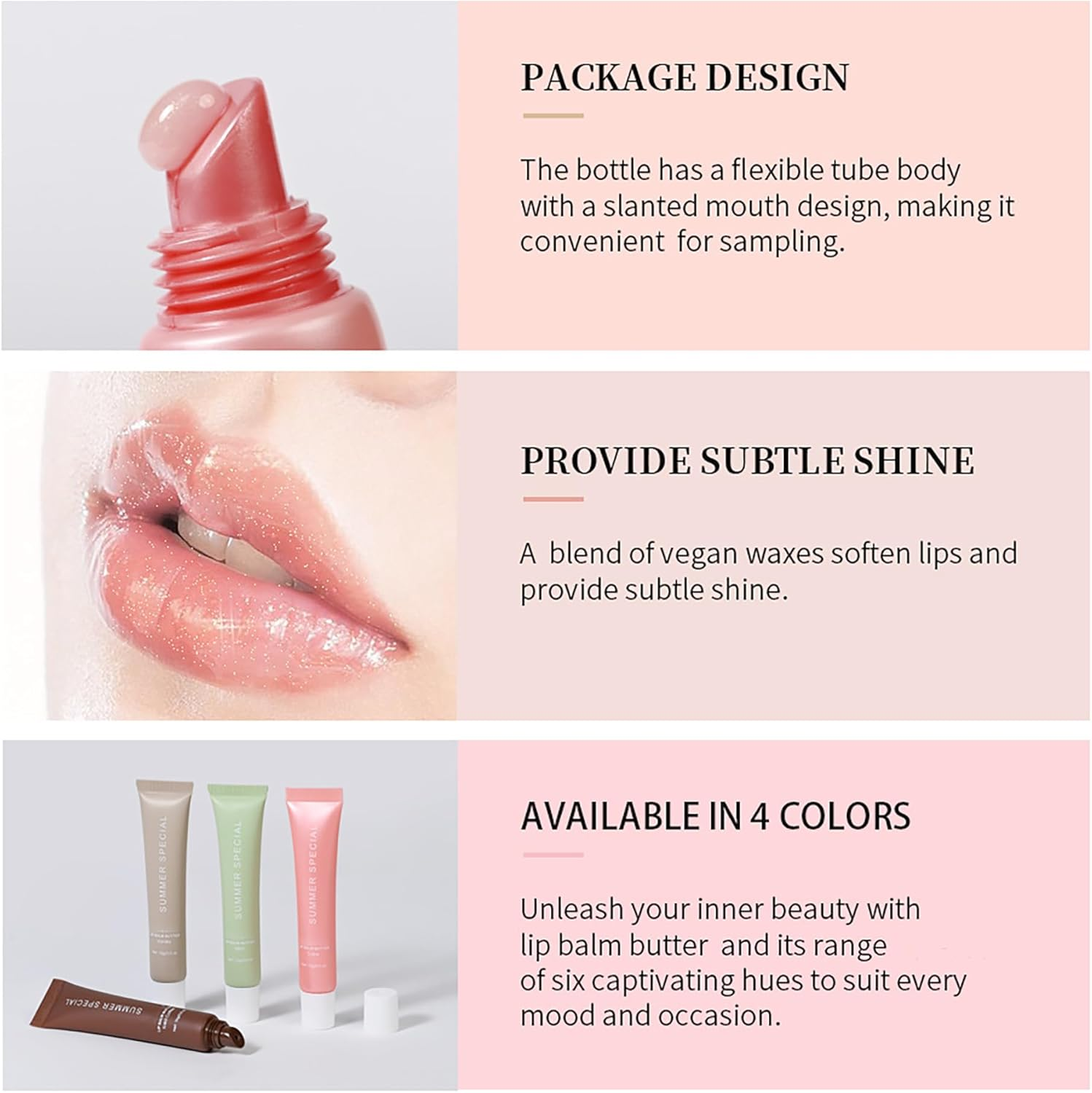 Summer Special Lip Butter Balm 4PCS Set - Ultra-Hydrating & Nourishing Tinted Lip Care with Shea Butte & Olive Butter - Lightweight,Non-Sticky Glossy Balm for Instantly Soft,Smooth Lips image number 2