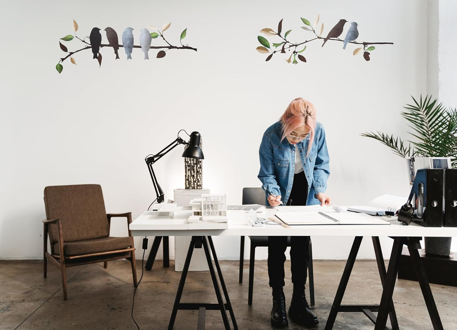 2 Pieces Metal Birds Wall Art Decor on Branch Metal Silhouette Sculpture Colorful Leaves with Birds Wall Decor Metal Art Wall Decor for Home Garden Balcony Indoor Outdoor Decor -Multi image number 3