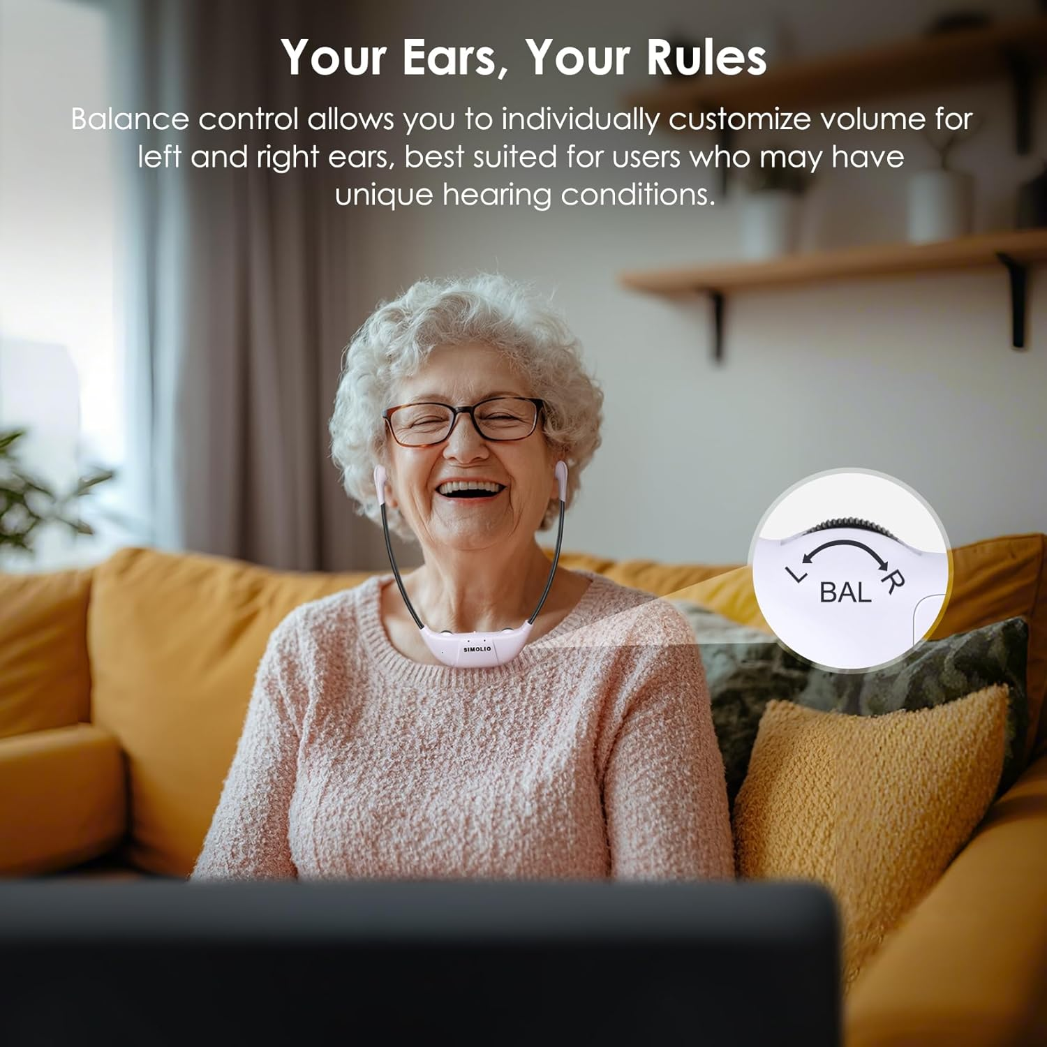 SIMOLIO Digital 2.4Ghz Dual Wireless TV Headphones with Spare Battery for Hearing Impaired and Seniors, Tone and Balance Control, Personal Sound Amplifier, 100 Ft Work Range, No Audio Delay, SM-824D2 image number 2