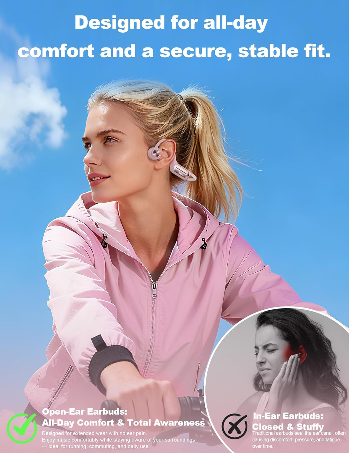 Bone Conduction Swimming Headphones, IP68 Waterproof Bone Conduction Headphones with MP3 Player 32G Memory Wireless Sport Earphones, Open Ear Headphone Built in Mic for Running, Swimming, Cycling