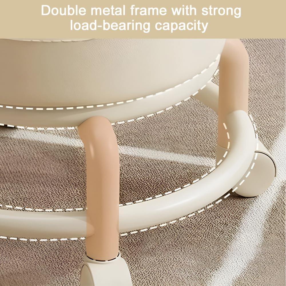 TOMVAES Roller Seat PU Leather Low round Rolling Stool 360&deg; Swivel Small Stool with Universal Caster Wheels Foot Stool for Home Office Shop Fitness Sport image number 5