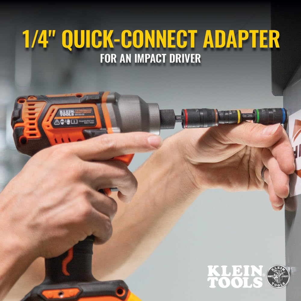 KLEIN TOOLS Impact Driver, 7-In-1 Impact Flip Socket Set, 6 Hex Driver Sizes plus a 1/4-Inch Bit Holder 32907, Black/Orange