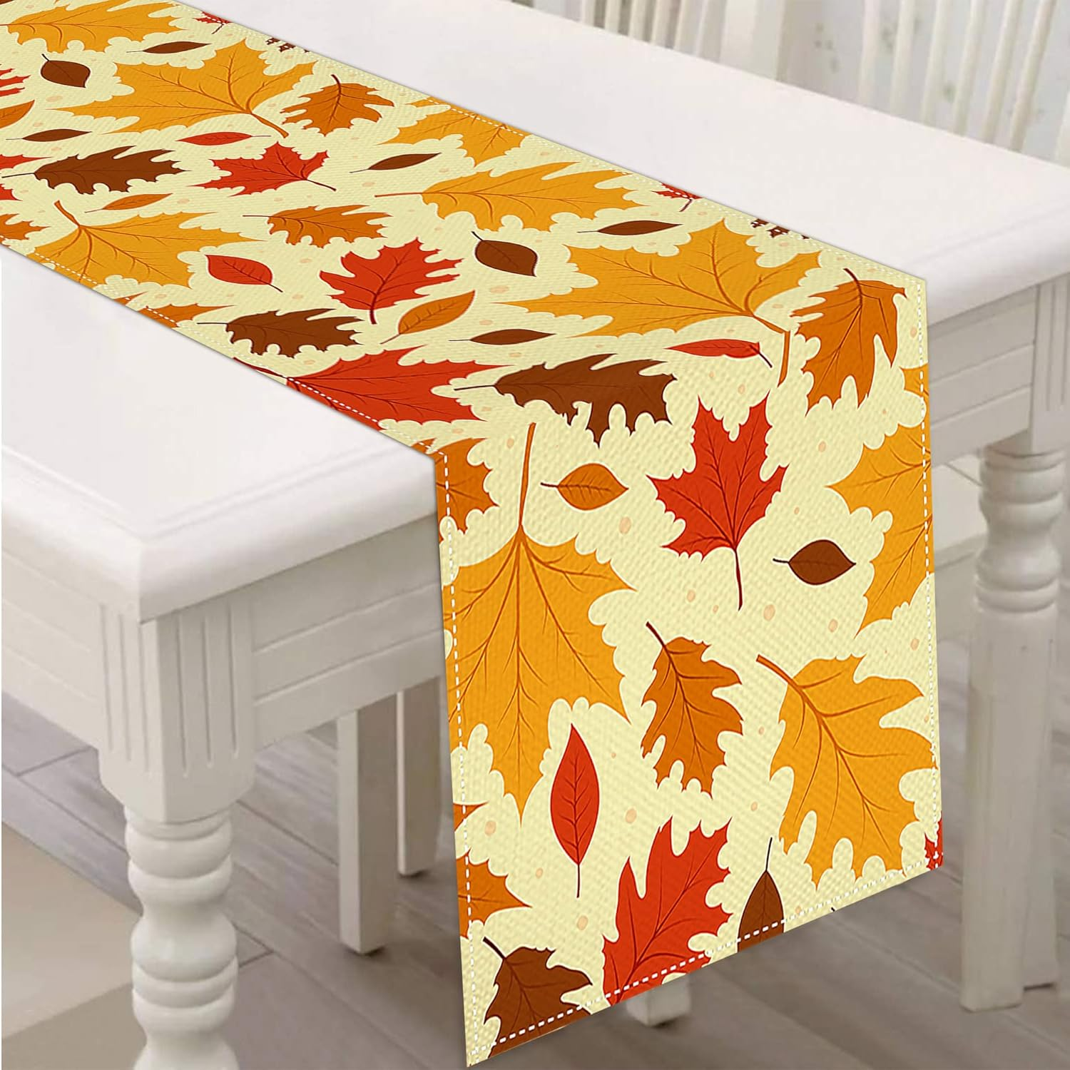 Lucleag Fall Maple Leaves Table Runner for Thanksgiving Autumn Home Dining Decoration, 13X72 Inch image number 4