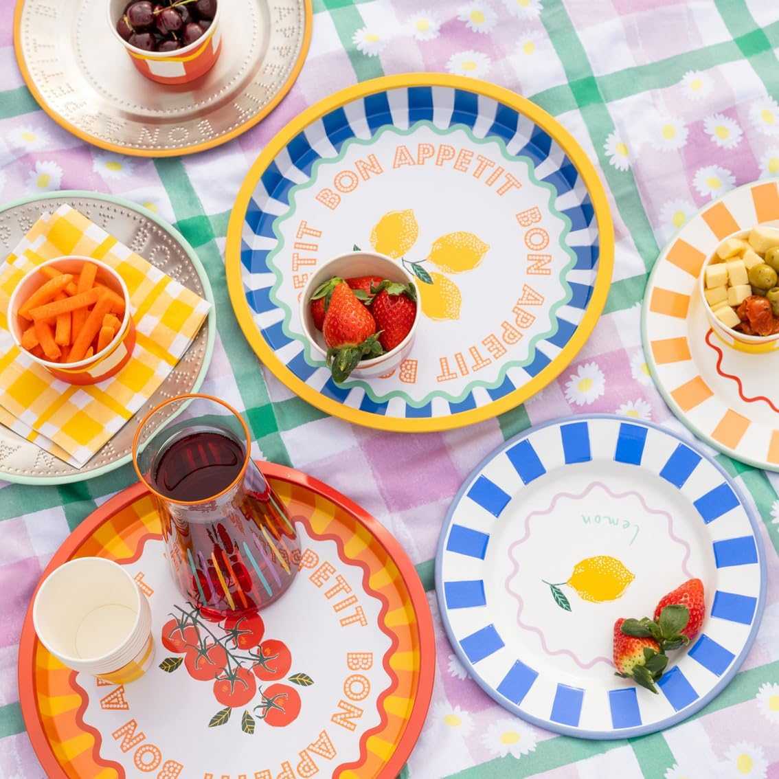 Talking Tables Large round Serving Tray for Drinks, Snacks, Condiments Decorative and Colourful Lemon Design, Ideal for Summer Dining, BBQ, Outdoor Dining Garden Parties | Made of Tin | 31Cm image number 4