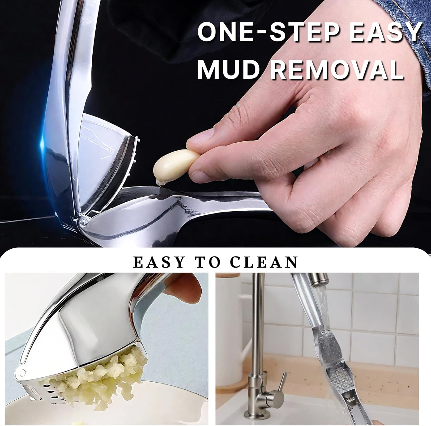 Premium Stainless Steel Garlic Press No Peel Required Detachable Handle Garlic Mincer Crusher, Rust-Proof Dishwasher Safe for Fine Mincing image number 5