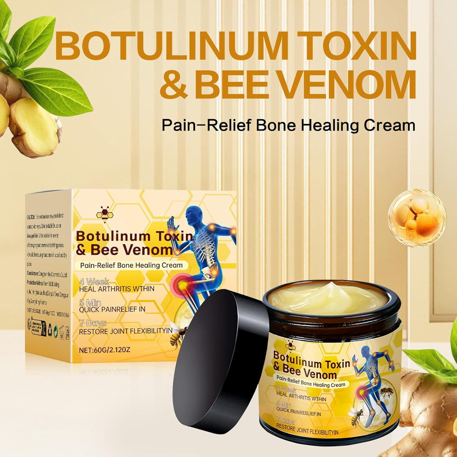 Botulinum Toxin & Bee Venom Cream Australia for Back, Neck, Hands, Knee(60G/1Pc) image number 6