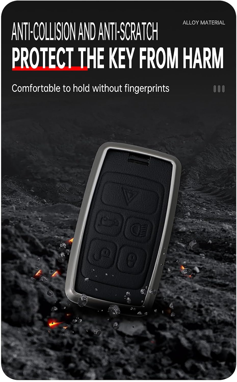 Ontto Alloy Leather Remote Key Fob Cover Fit for Defender Discovery Sport Fit for NEW Range Rover Evoque Sport Velar Smart Key Shell Case Keyring Key Holder Bag Keychian Accessories image number 1