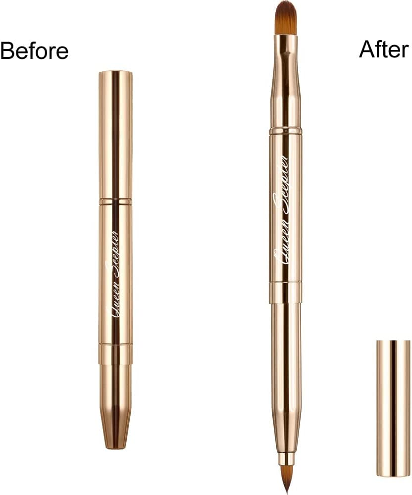 Retractable Eyebrow Eyelash Lip Brush Makeup Brush Double-Sided Soft with Cap Concealer Eyeliner for Travel Cosmetic Brushes, Gold Color