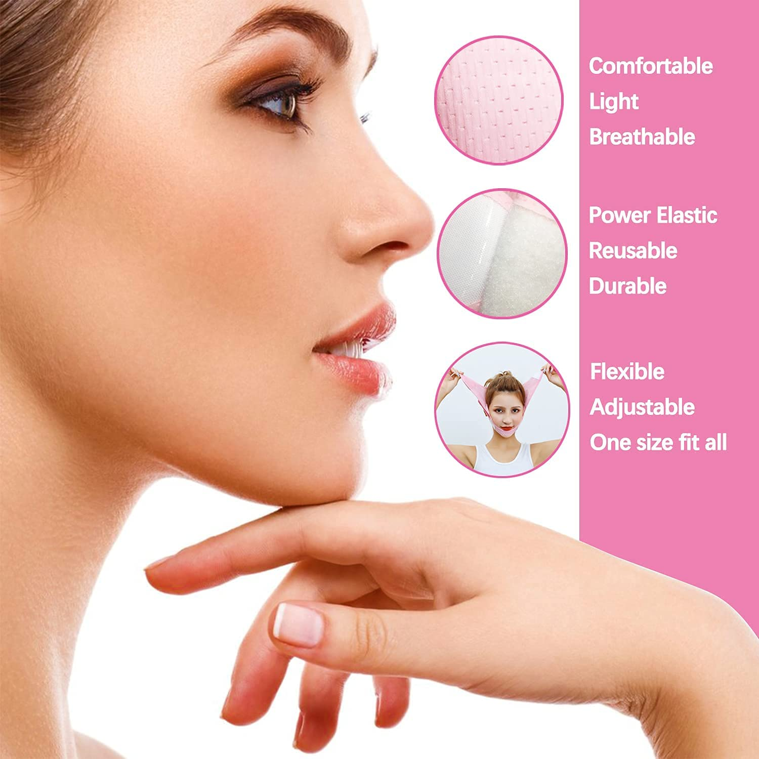 Kvadouly Face Slimming Strap for Double Chin &ndash; Reusable V Line Lifting Band, Chin Strap for Women & Men, Anti-Wrinkle Jawline Shaper Mask, Adjustable & Breathable for Sleeping Use image number 2