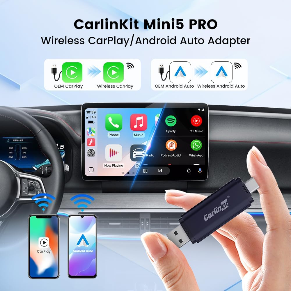 Carlinkit MINI5 PRO 2 in 1 Wireless Carplay/Android Auto Adapter, Wireless CP&AA Adapter, OTA Upgrade, USB-A/USB-C Plug, Wireless Dongle Fit for Factory Wired Carplay/Android Auto Cars 2016+ image number 4