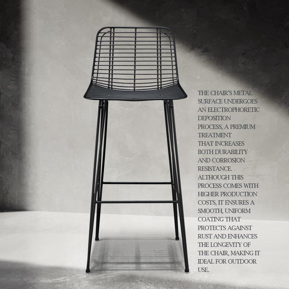 Furb Outdoor Bar Stools Set of 2, Metal Patio Bar Chairs, Outdoor Bistro Stools, Gardern Bar Stool with Backrest & Footrest (Black) image number 4